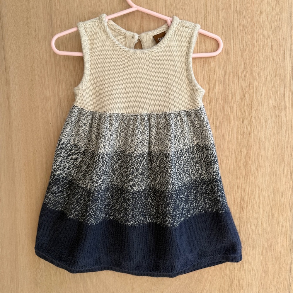 Tea Collection Ombre 100% Cotton Knit Sweater Dress  18-24M Creme to Dark Grey
